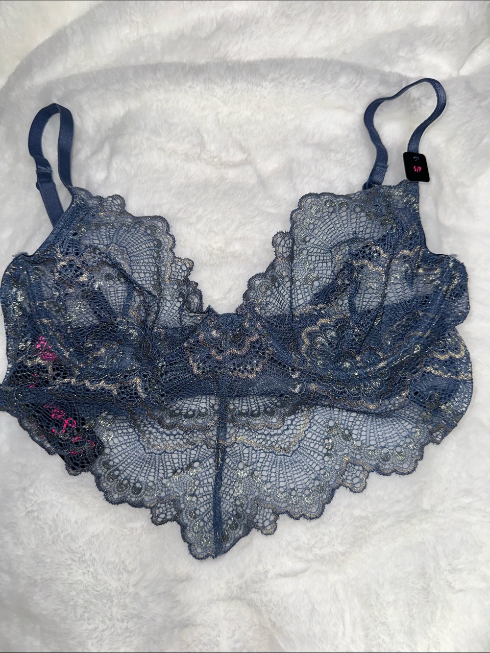 Unlined lace bralette blue and gold